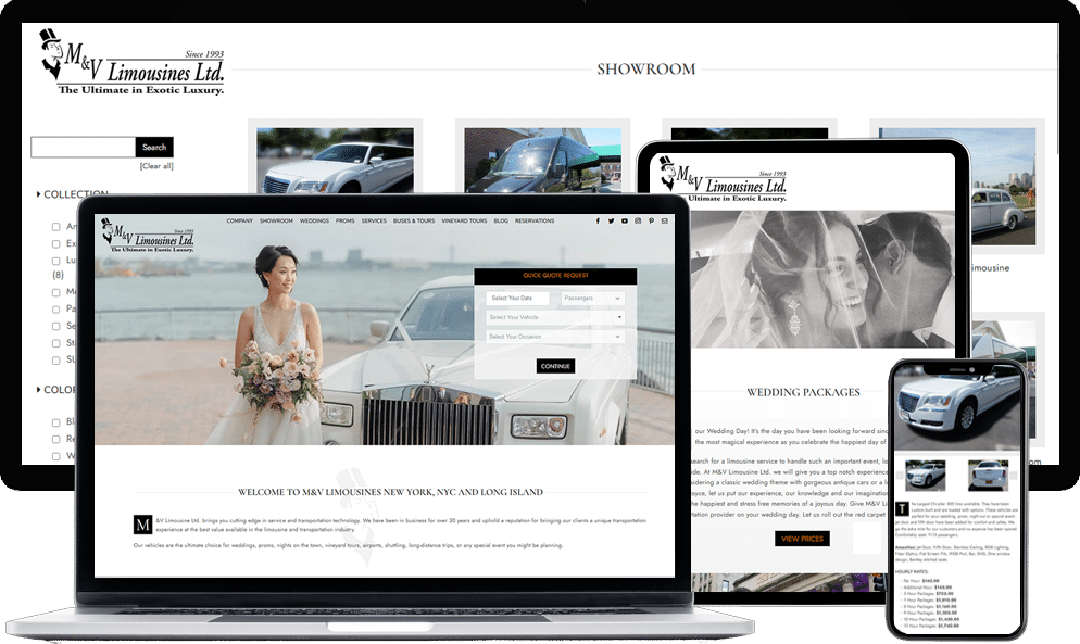 Limo website, limo company website, limousine website, booking limo website