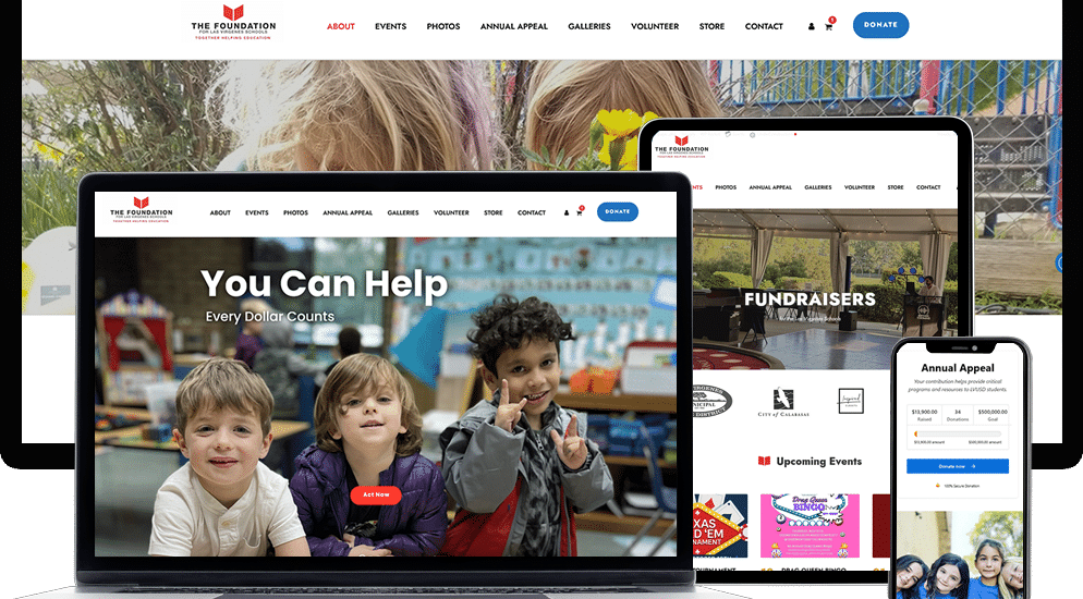 Screenshot of The Foundation LVUSD website redesigned by Dreem Websites featuring modern layout, donation options, and event ticketing.