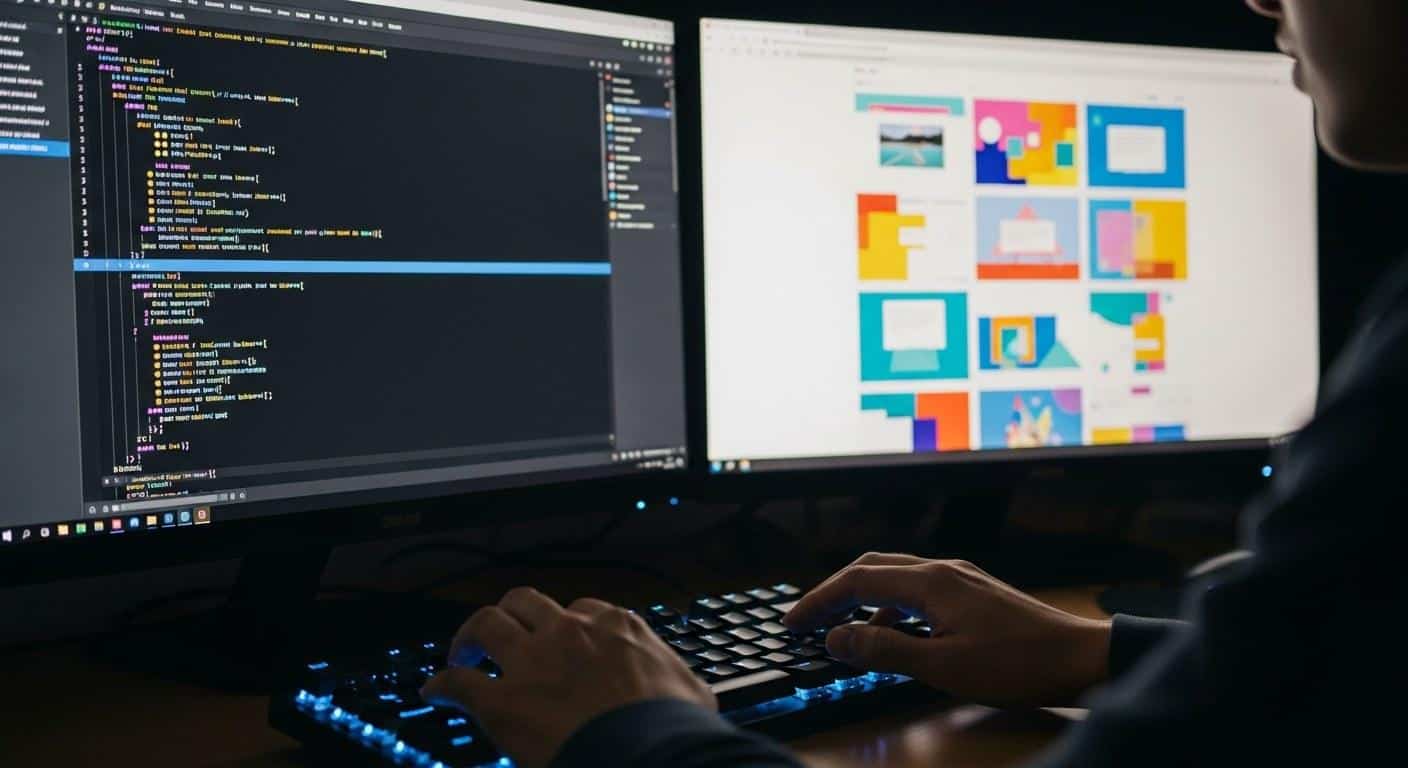 Web developer coding a small business website during the development phase
