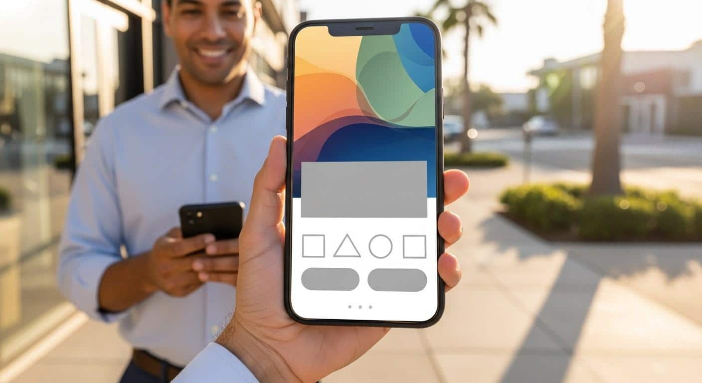 Business owner reviewing a finished mobile website in Agoura Hills before launch