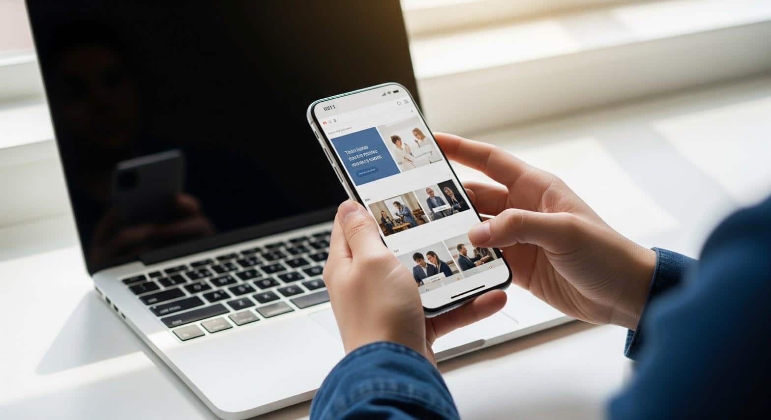 Business owner testing a mobile website on a smartphone before launch in Agoura Hills