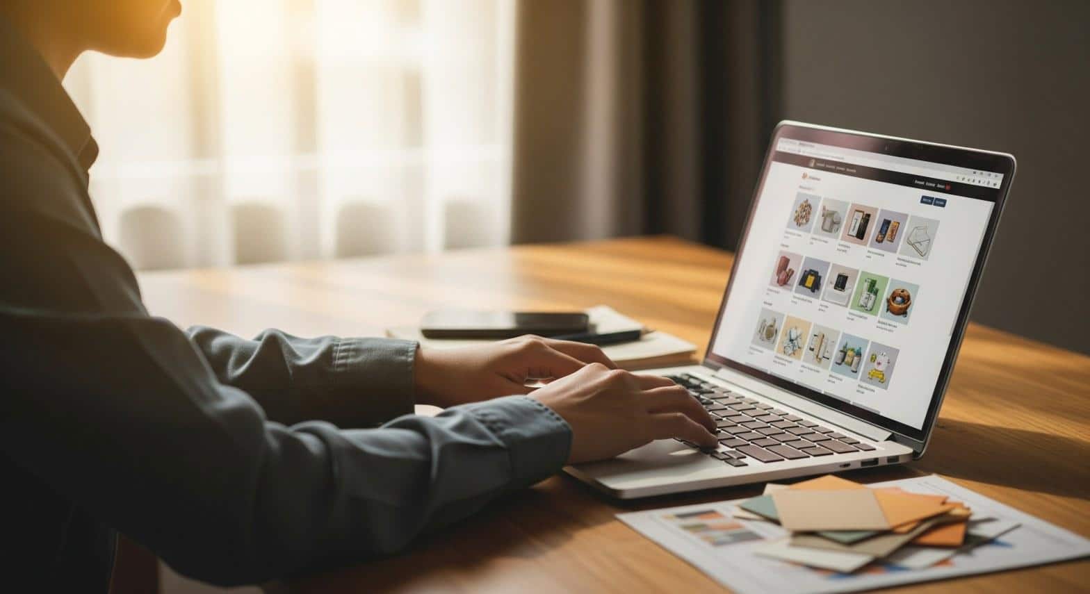 Small business owner reviewing their e-commerce product catalog on a laptop