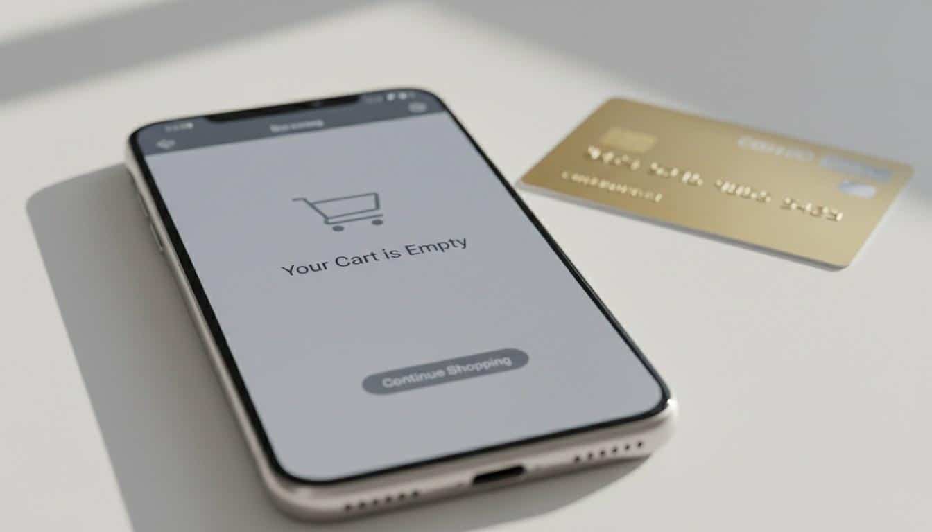 Mobile e-commerce checkout page on a smartphone with a credit card nearby