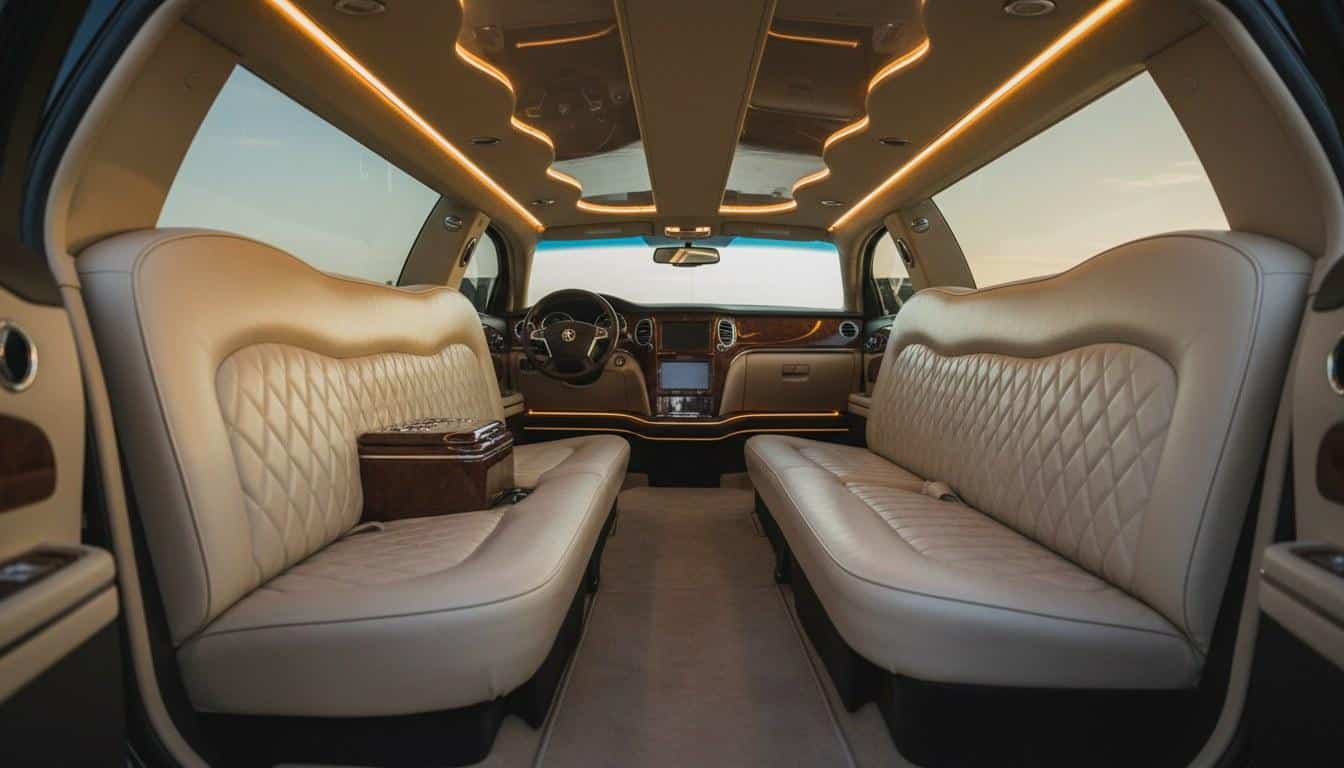Luxury limousine interior representing premium limo service branding for a Calabasas website