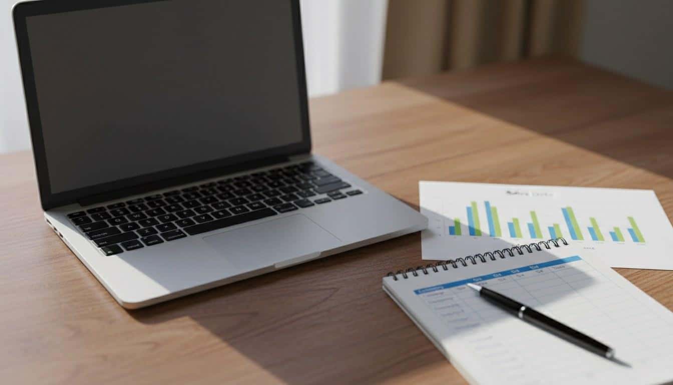 SEO vs PPC comparison chart printed on paper beside a laptop on a wooden desk