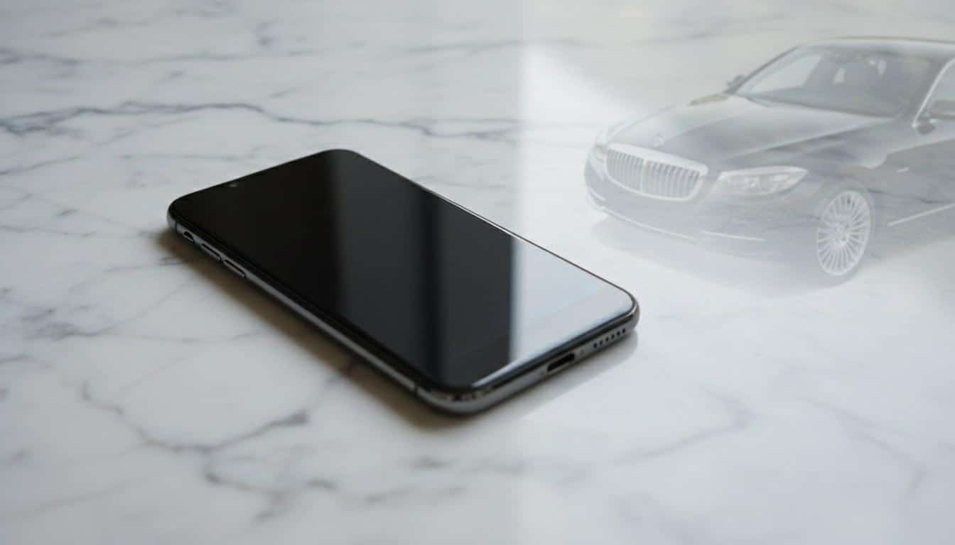 Smartphone on marble surface representing mobile limo website performance