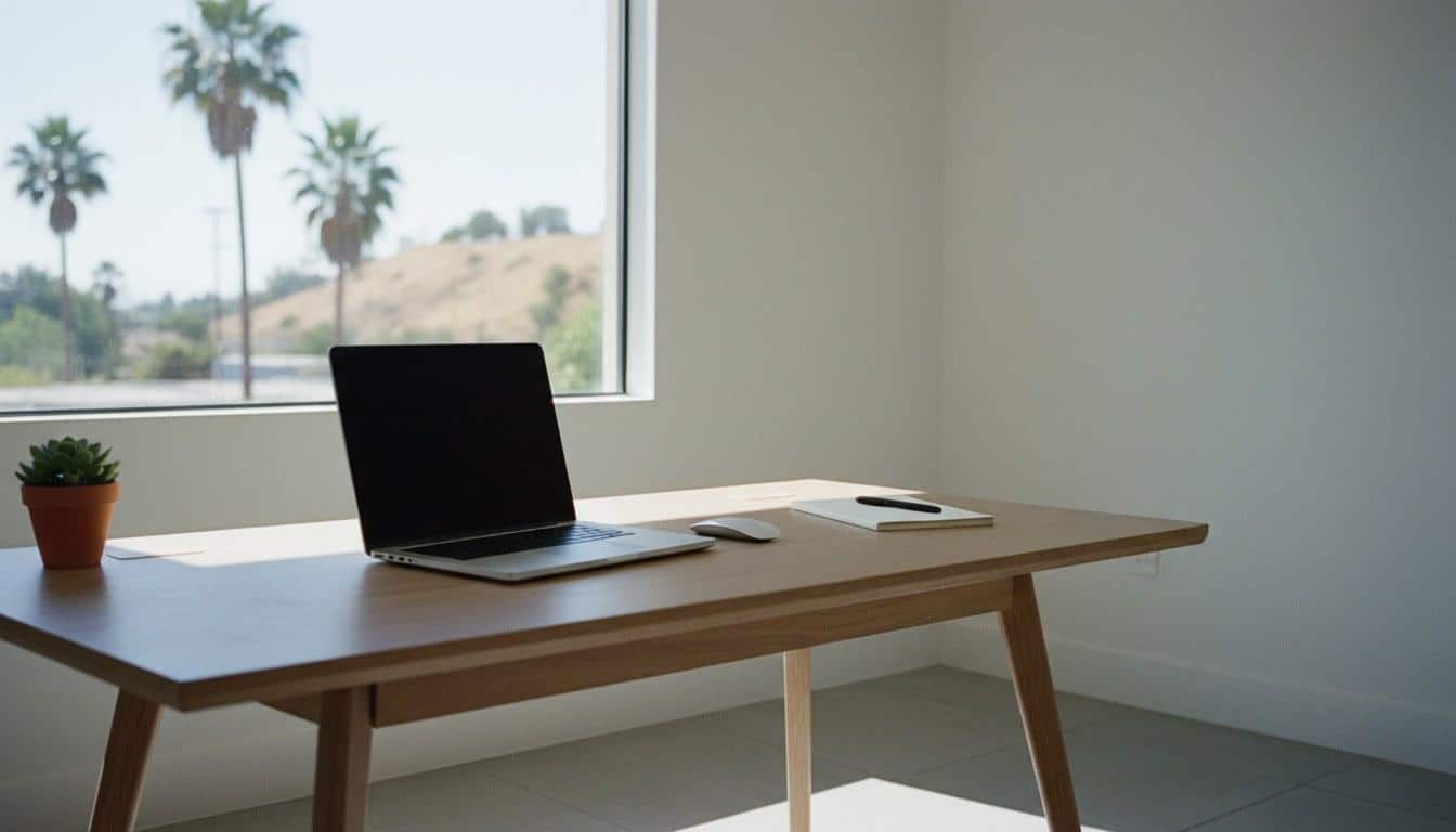 Website design project cost planning materials on a desk in a Calabasas business setting