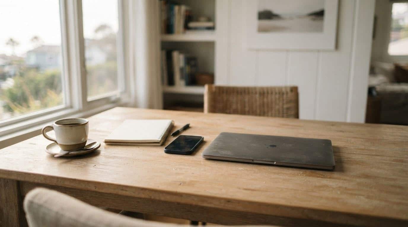 Seasonal website maintenance checklist on a clipboard in a Malibu business setting