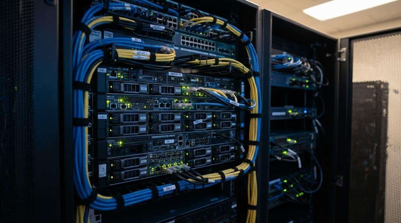 Web server rack representing website hosting and security infrastructure for Malibu businesses