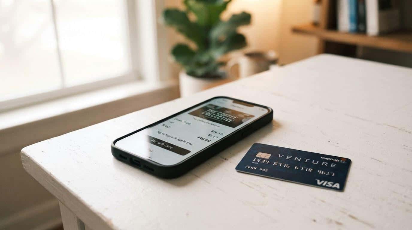 Mobile checkout screen and credit card on a desk representing weekly e-commerce payment testing