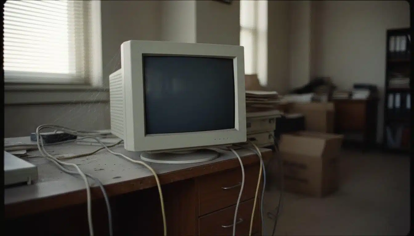 Obsolete CRT monitor on a disused desk, standing in for an outdated limo website
