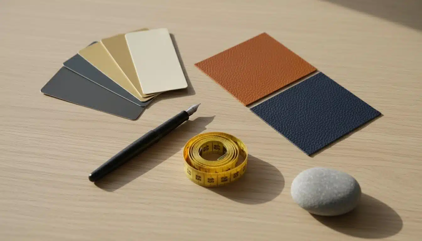 Colour and material samples chosen for a limo brand palette
