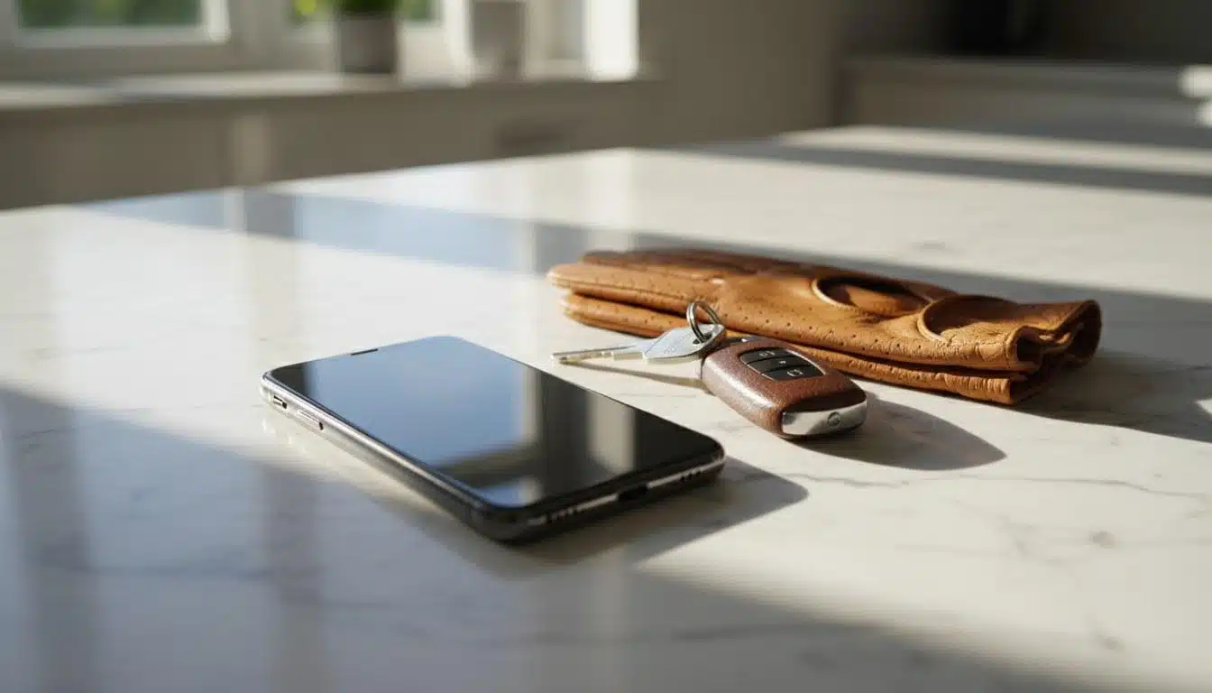 Phone and car keys on marble, the moment a booking is made