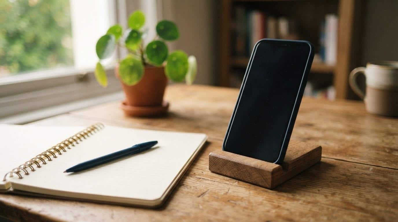 Notebook and phone representing social media strategy planning for a Calabasas business