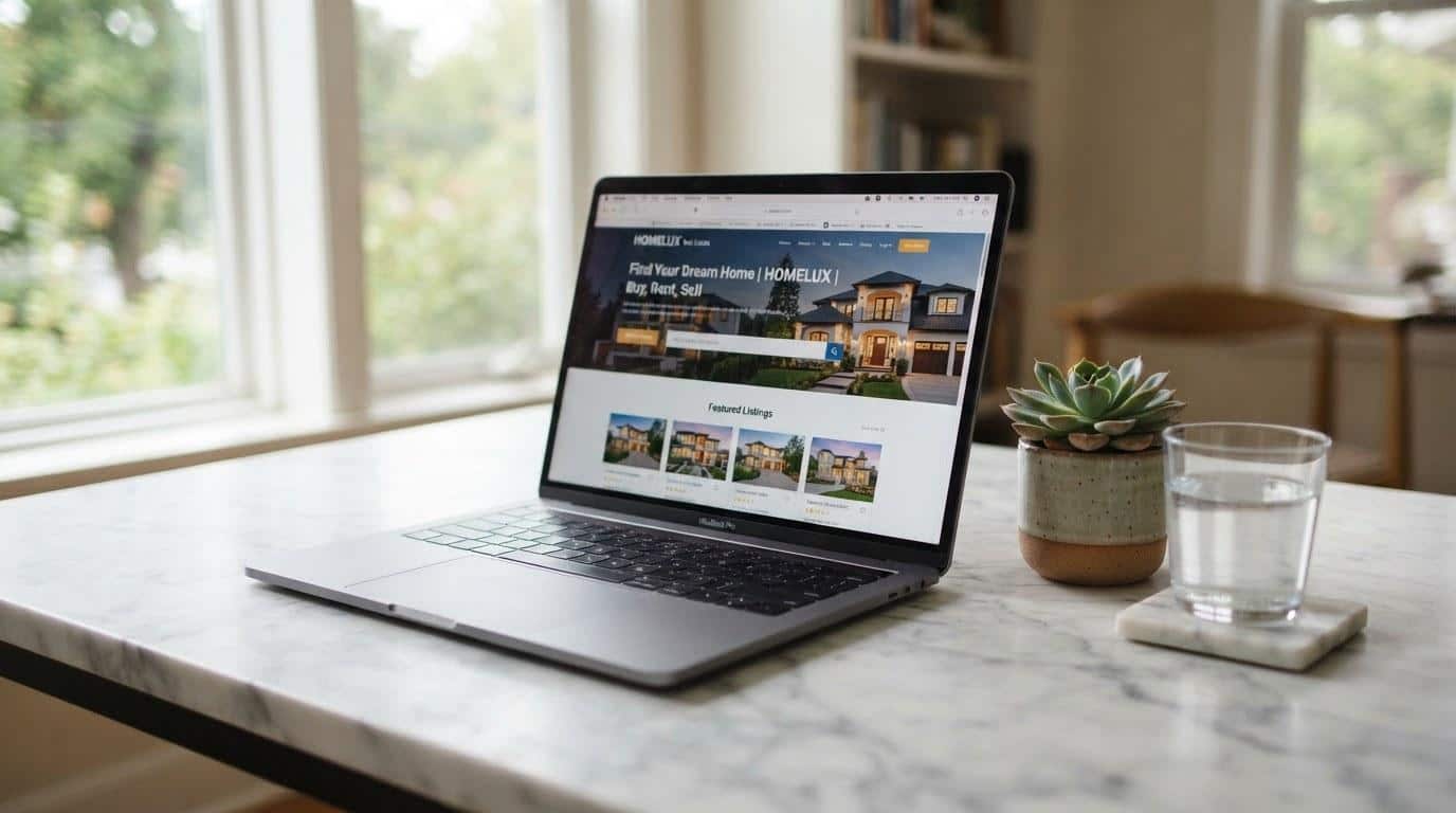 Real estate agent website on a laptop illustrating mobile and desktop SEO optimization in Calabasas