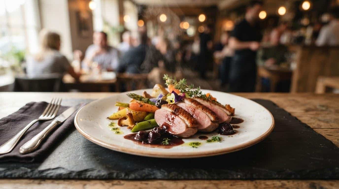 Close-up of plated restaurant dish for social media content creation in Calabasas